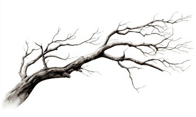 Artistic representation of a dead tree branch devoid of leaves.