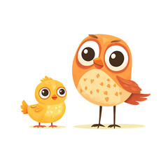 Obraz premium Adorable Cartoon Owl and Chick Pair on Transparent Background
