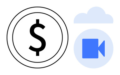 Financial technology, video content creation, cloud computing, digital media, monetization strategies, tech business solutions. Dollar sign next to a video icon within a cloud graphic. Financial