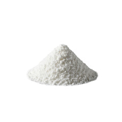 extreme macro photograph of a conical heap of pristine, high-purity micronized white crystalline powder isolated on a clinical white background, concept of pharmaceutical ingredient quality