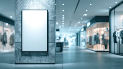 Naklejka premium Blank Advertisement Billboard Mockup on Modern Shopping Mall Column for Marketing and Promotional Campaigns