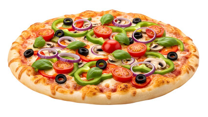 Whole Tasty veggie pizza, isolated on white or transparent background. PNG