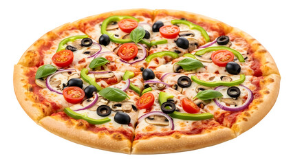 Whole Tasty veggie pizza, isolated on white or transparent background. PNG