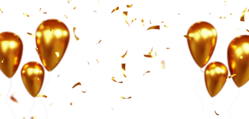 Birthday and celebration banner with balloons and confetti. New Year, anniversary, or birthday party concept. Colorful balloons filled with confetti 4k Video. Birthday balloons and confetti