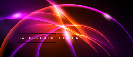 Abstract vibrant curves, glowing lines. Dark background creates dramatic visual effect. Modern design element for digital projects.