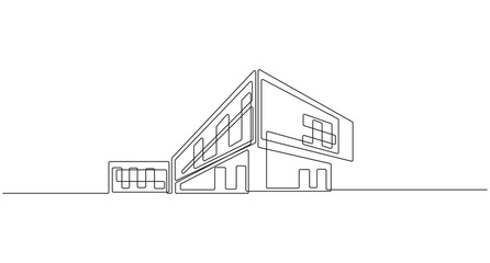 School Building Construction or office  continuous one line art drawing,