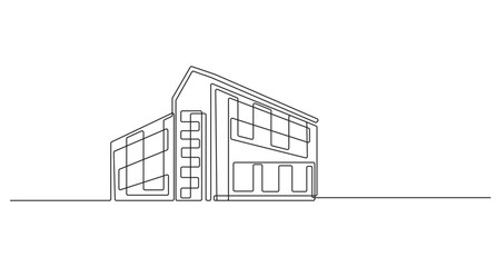 School Building Construction or office  continuous one line art drawing,