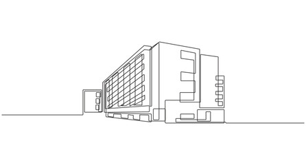 School Building Construction or office  continuous one line art drawing,