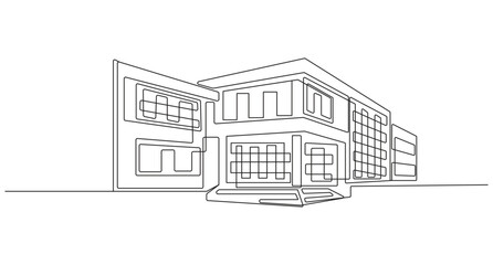 School Building Construction or office  continuous one line art drawing,