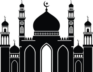 Islamic mosque silhouette vector illustration with domes and minarets, perfect for religious festival designs and architectural artwork © EdGe Creative