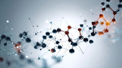 Blue DNA double helix with water molecule blue background. Human genetic research DNA, laboratory environment. Abstract image of human genetics, which glowing DNA strands merge with digital elements