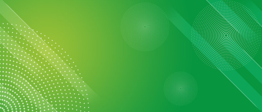 Deep, bright green abstract background featuring slight gradient two large circular halftone dot patterns and subtle diagonal stripes creating clean modern and energetic graphic look