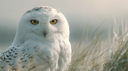 Obraz premium Majestic Snowy Owl Close-Up: A Stunning Portrait of Arctic Wildlife in Natural Habitat