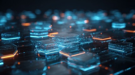 Abstract Technology Surface with Hexagonal Grid: Modern Network, Data Processing, and Futuristic Design