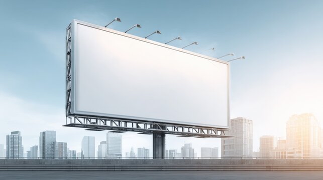 Blank Billboard Mockup Against Cityscape, Ideal for Advertising Campaigns and Urban Marketing Promotions