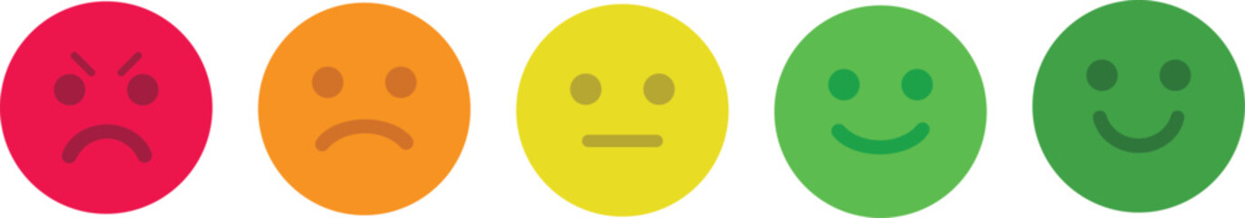 Fototapeta premium Rating Emoji Icon set. Review smiley face collection. Service rating emoticon vector illustration. Bad, poor, average, good and excellent feedback marking. Vector cartoon smiley face collection.