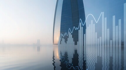 City Skyline with Business Data | Economic Growth and Market Trends Visualization.