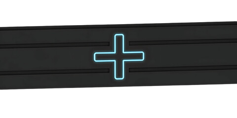 Fototapeta premium Blue Neon Plus Sign on Dark Textured Horizontal Surface addition positive isolated on a transparent background