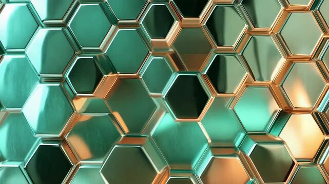 Metallic hexagon honeycomb pattern creating abstract background