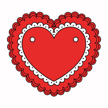 A delicate red lace heart doily with intricate swirls and tiny cutout patterns, creating a romantic, handcrafted look perfect for Valentine&rsquo;s d&eacute;cor, gifts, or charming displays.
