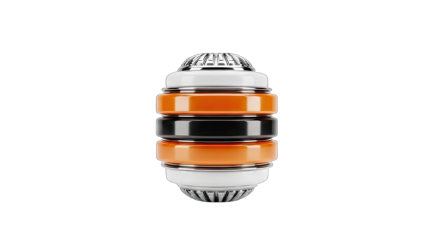 Abstract 3D Object with Orange and Black Rings on White Background - Powered by Adobe