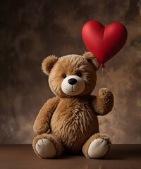 A cute teddy bear hold a biig heart with love