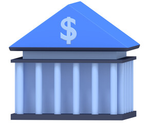 3D Render of Bank Building with Dollar Sign