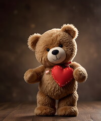 A cute teddy bear hold a biig heart with love