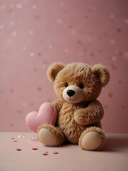 A cute teddy bear hold a biig heart with love