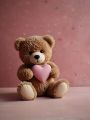 A cute teddy bear hold a biig heart with love