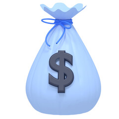 3D Render of Blue Money Bag with Dollar Sign