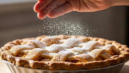 Hand Sprinkling Sugar On Apple Pie