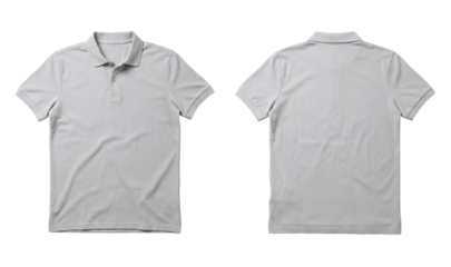 Blank Light Grey Polo Shirt Mockup Front and Back View, Plain Short Sleeve Collared Golf Tee Template isolated on transparent background