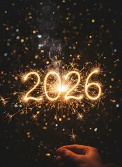 Sparkler ignites golden glitter 2026 new year