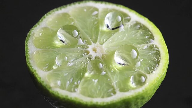 Water droplets condensed on fresh lime slices
