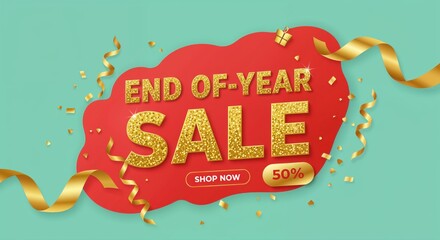 End of Year Sale Celebration: A vibrant banner heralding the End of Year Sale, with confetti and ribbons, offering a limited time offer. The imagery is of festivity.