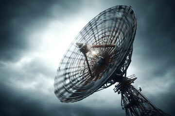 Radar dish spinning in anticipation of incoming signals during military operation Generative AI