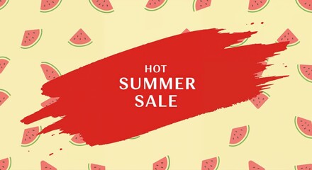 Hot Summer Sale: Vibrant watermelon slices against a sunny backdrop, a visual feast promoting a sizzling summer sale, evoking refreshing sensations and irresistible deals.