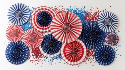 Patriotic Paper Fans and Confetti - A Festive Celebration of Independence Day.