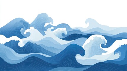 Fototapeta premium Dynamic Ocean Waves In Various Shades Of Blue And White With Tiny Sparkling Details