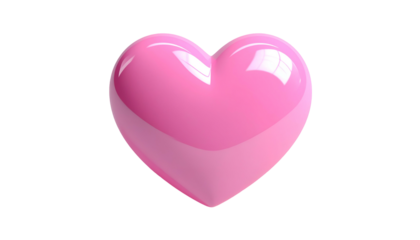 A glossy, three-dimensional pink heart floats on a solid black background, showcasing gentle gradients and soft reflections
