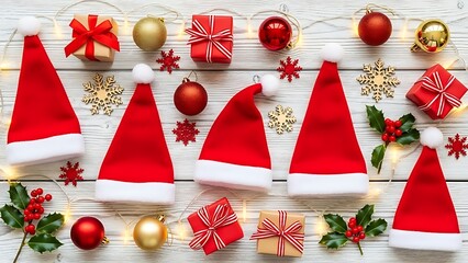 christmas santa hats flatlay x