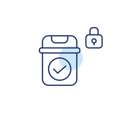 Waste bin and lock. Secure recycling and garbage disposal management. Pixel perfect, editable stroke vector icon