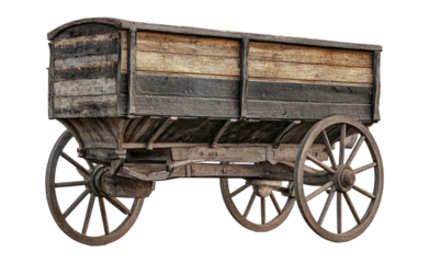 Vintage Wooden Wagon with Rustic Design and Four Wheel Structure Isolated Transparent Background