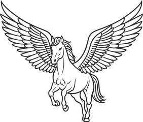 Obraz premium Pegasus winged horse hand drawn sketch vector