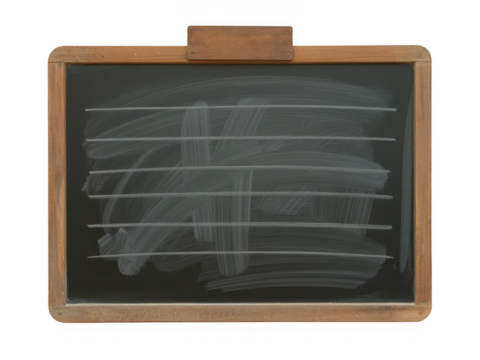 Old wooden framed chalkboard with horizontal chalk lines and smudges isolated on a transparent background - Powered by Adobe