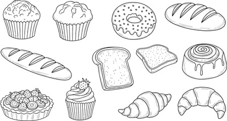 Sketch icons vintage vector illustrations set of desserts and bakery