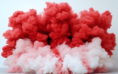 Fototapeta premium Vibrant red and white smoke cloud formation against white background