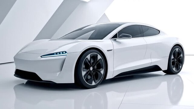 Sleek White Electric Sports Car in Modern Studio