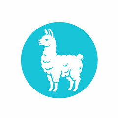 Obraz premium White Llama Illustration in a Blue Circle.